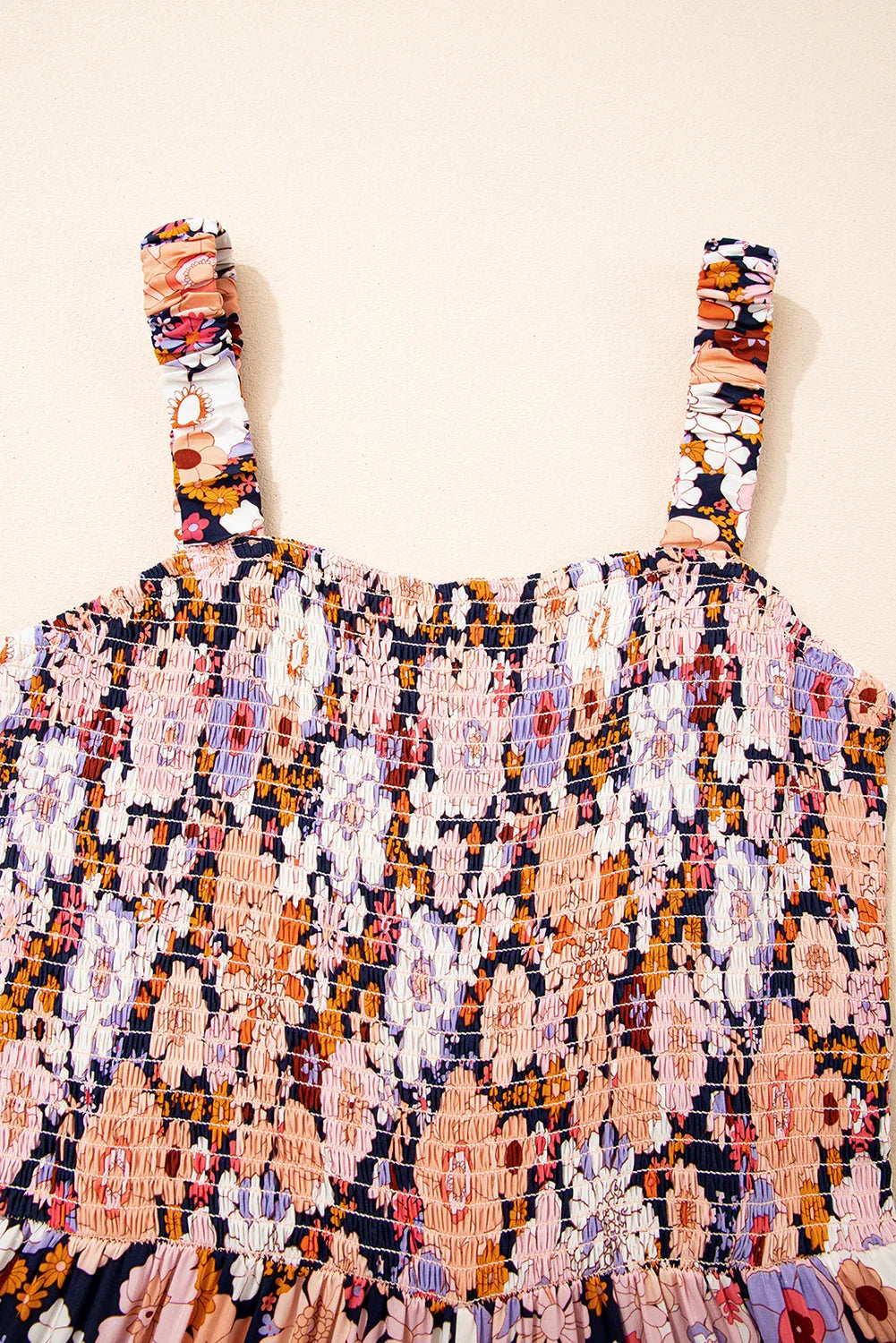 Carlie Black Floral Print Smocked High Waist Square Neck Jumpsuit