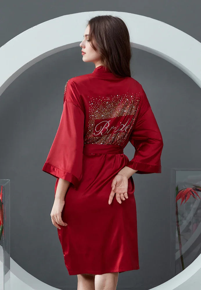 Luxurious Rhinestone Satin Custom Bridal and Bridesmaid Robe – Sparkling Elegance