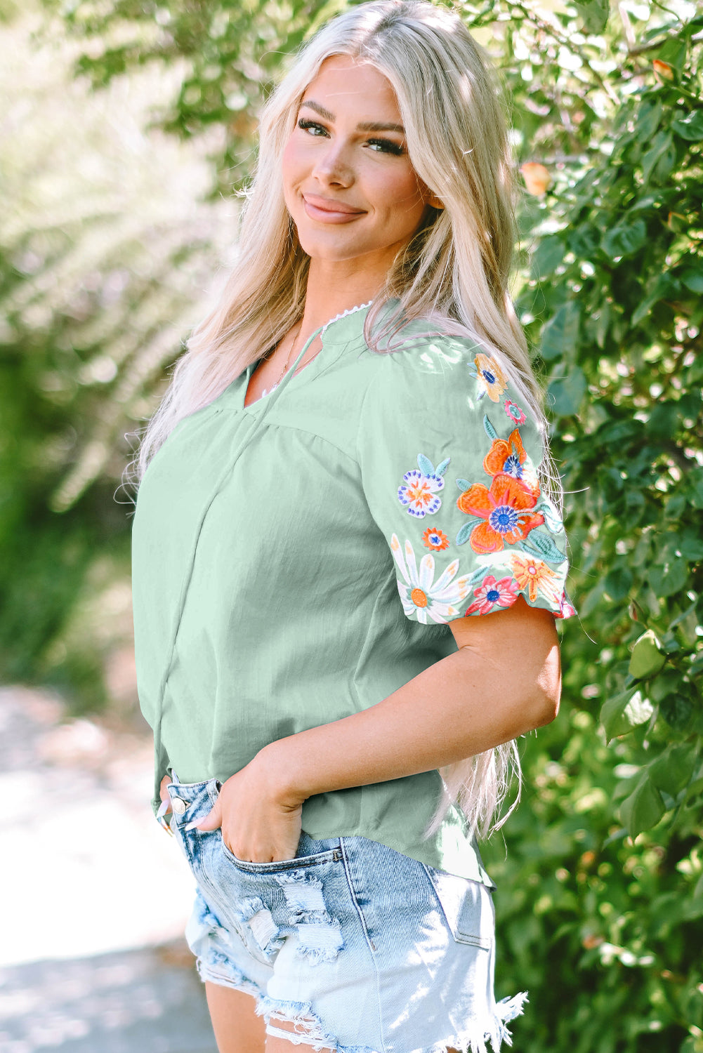 Floral Embroidered Puff Sleeve