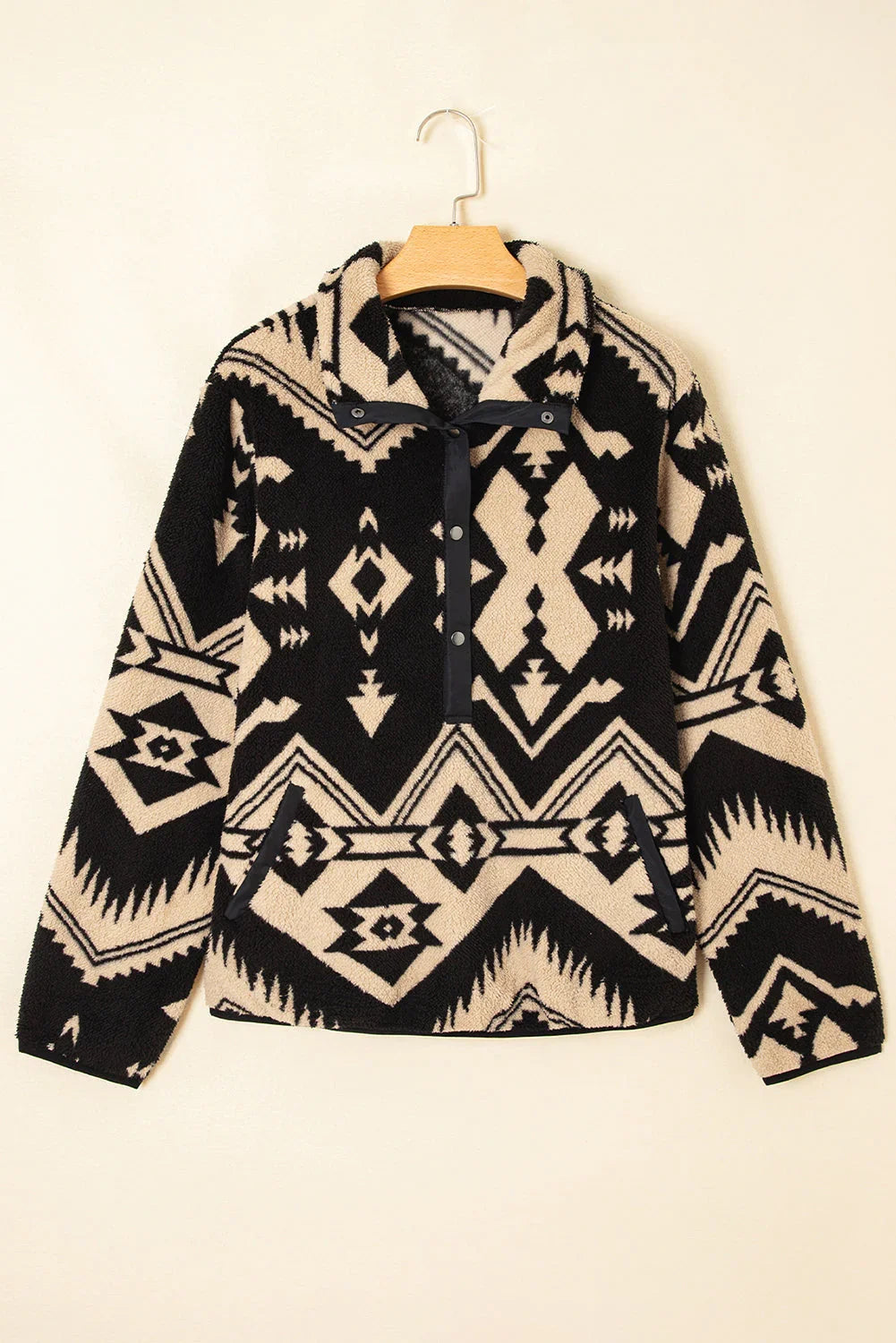 Beige Western Aztec Half Zip Plush Sweatshirt