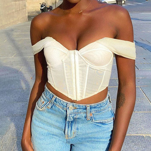 Women off Shoulder Solid  Crop-Top