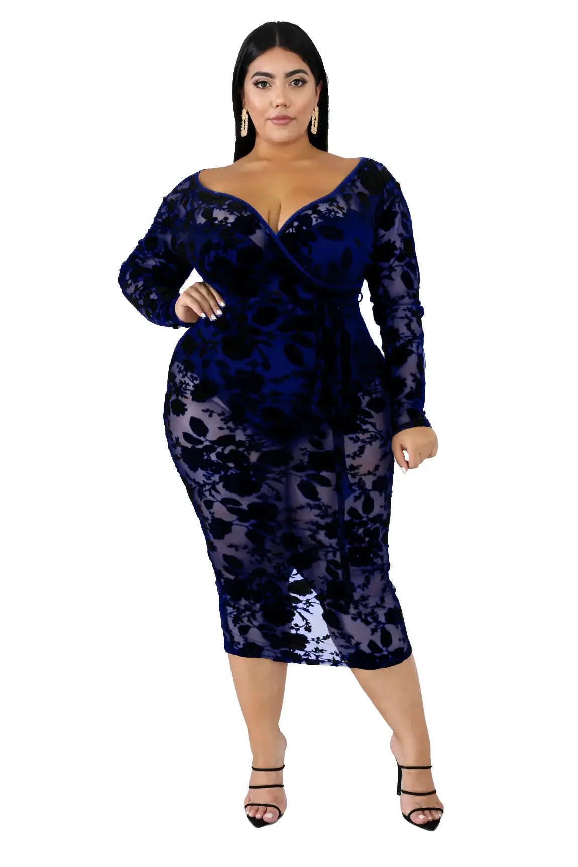 TMWEVN Plus Size Black Lace Bodycon Dress