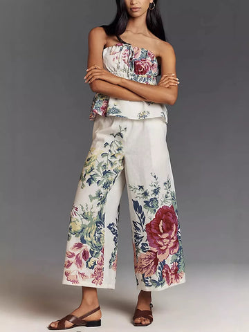Layla Floral Print Strapless Wide-Leg Two Piece Sets