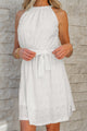 Millan White Lace Sleeveless Knot Hollow Out Back Tied Waist Mini Dress