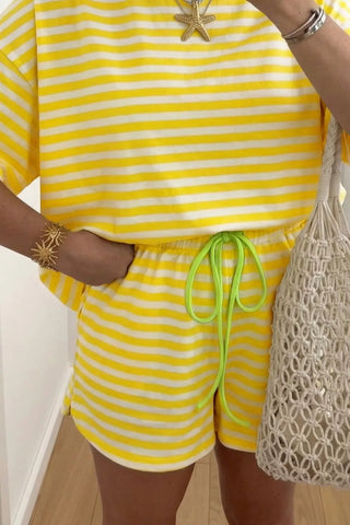 Sonia Stripe Contrast Neck Loose Two Piece Sets