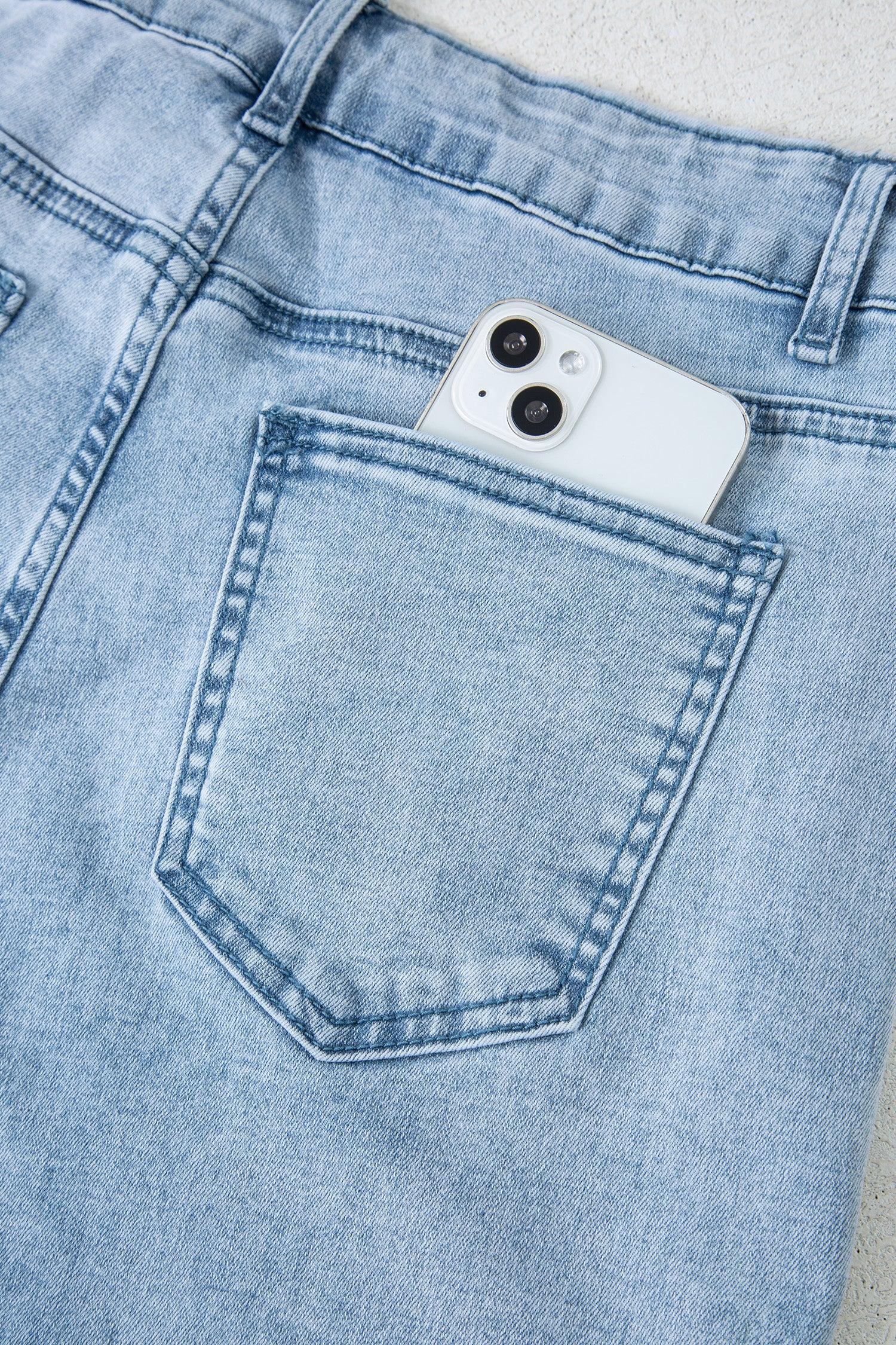 Winley Beau Blue Bow Knot Side Detail Straight Leg Loose Jeans