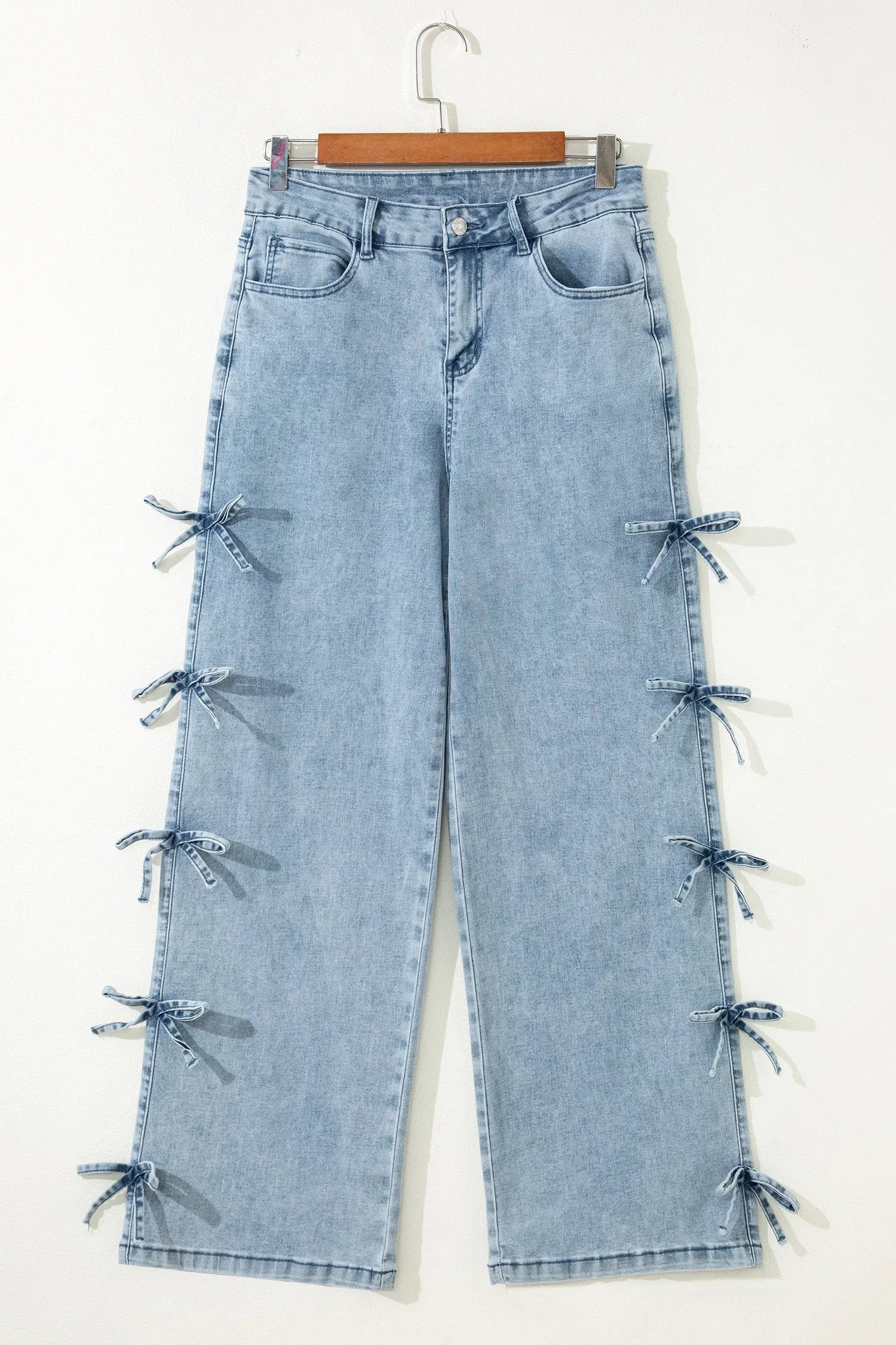 Beau Blue Bow Knot Side Detail Straight Leg Loose Jeans