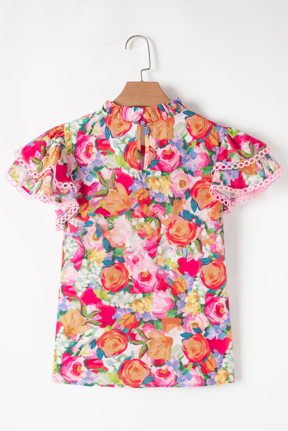 Lace Trim Ruffle Sleeve Floral