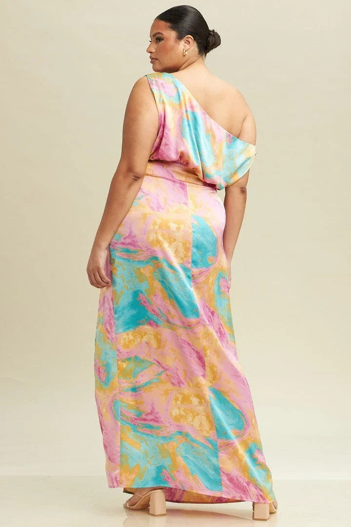Aura Off SINGLE Shoulder Side Zipper Maxi Dress