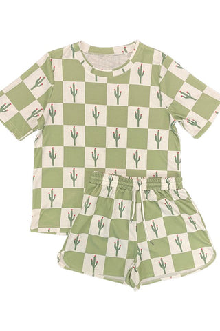 Gigi Novelty Printed Waffle Pajama Two Piece Sets