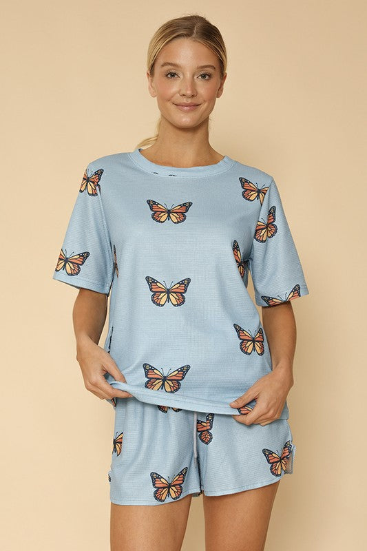Gigi Novelty Printed Waffle Pajama Two Piece Sets