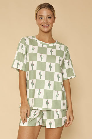 Gigi Novelty Printed Waffle Pajama Two Piece Sets