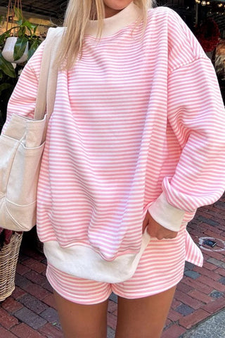 Emilia Stripe Oversize Mock Neck Two Piece Sets