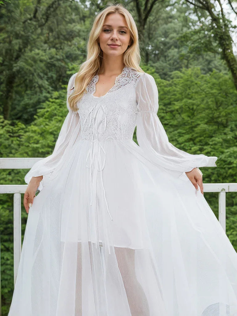 Boho Lace Embroidered Long Sheer Robe Set with Camisole