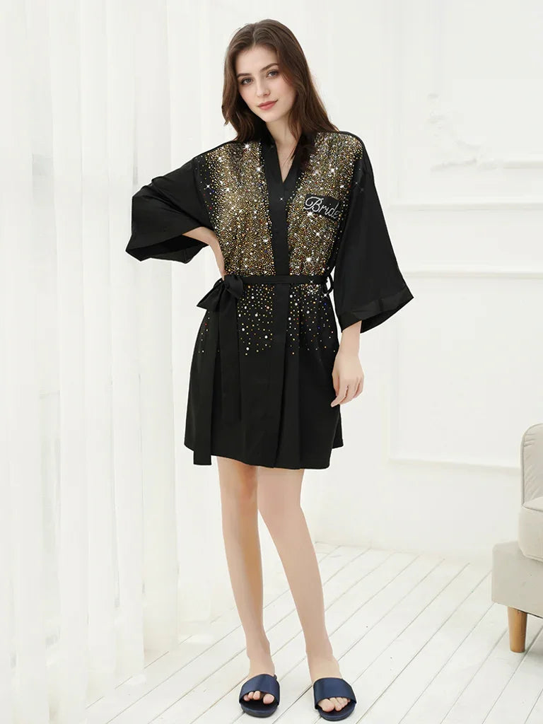 Luxurious Rhinestone Satin Custom Bridal and Bridesmaid Robe – Sparkling Elegance