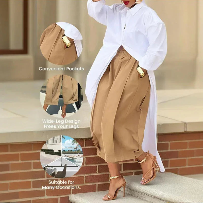Women's Solid Color Cotton Wide Leg Cropped Pant