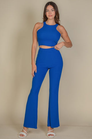 Esther Ribbed Cropped And Bootcut Two Piece Sets