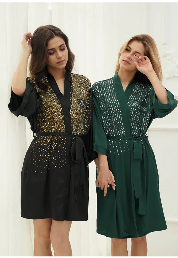 Luxurious Rhinestone Satin Custom Bridal and Bridesmaid Robe – Sparkling Elegance