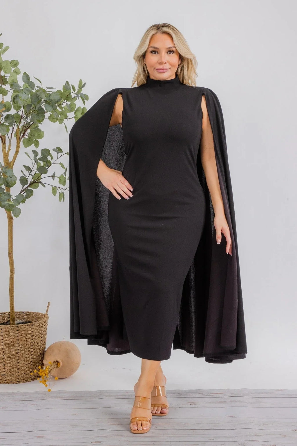The Stella Cape Plus Size Midi Dress