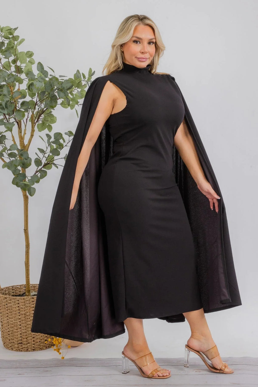 The Stella Cape Plus Size Midi Dress