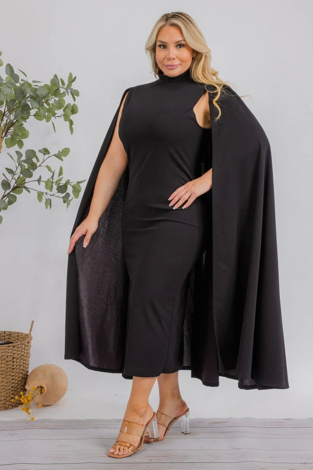 The Stella Cape Plus Size Midi Dress