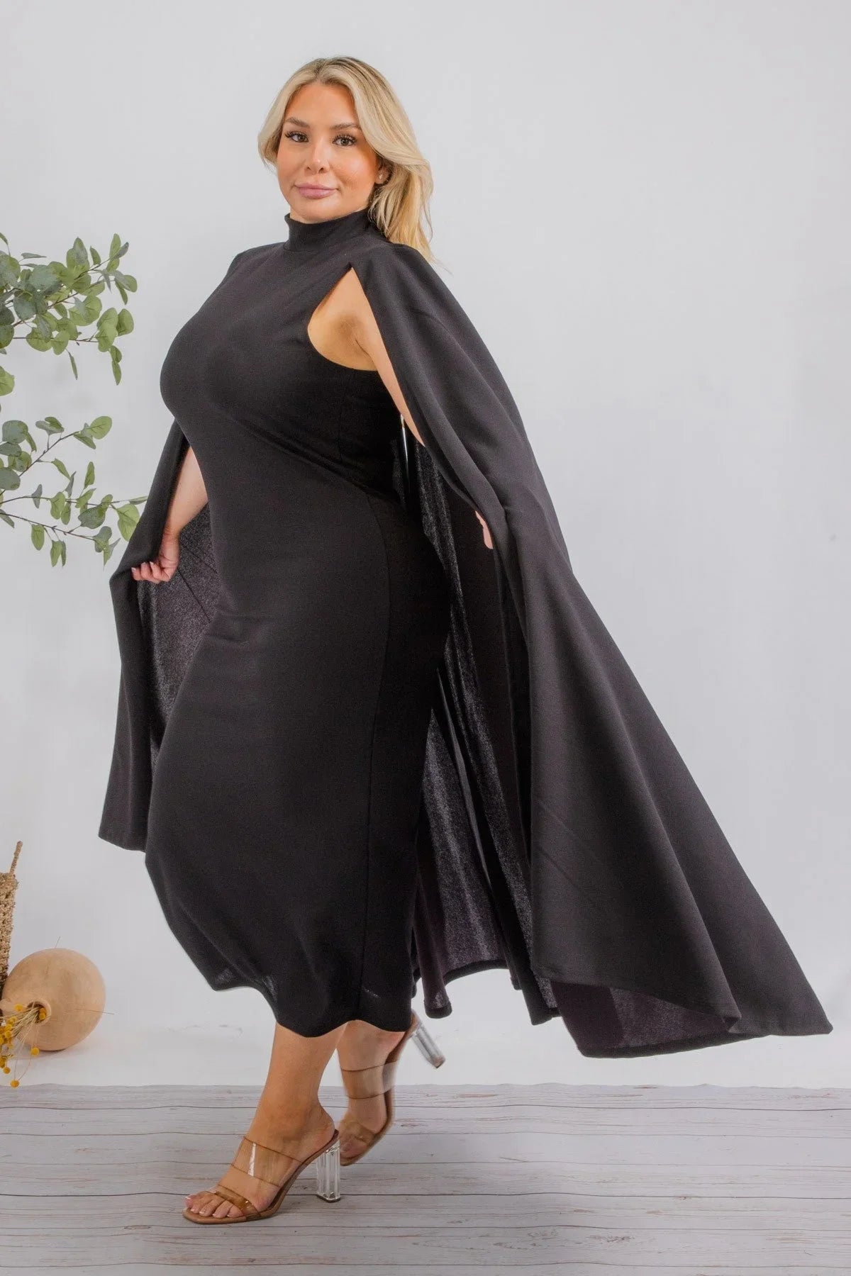 The Stella Cape Plus Size Midi Dress