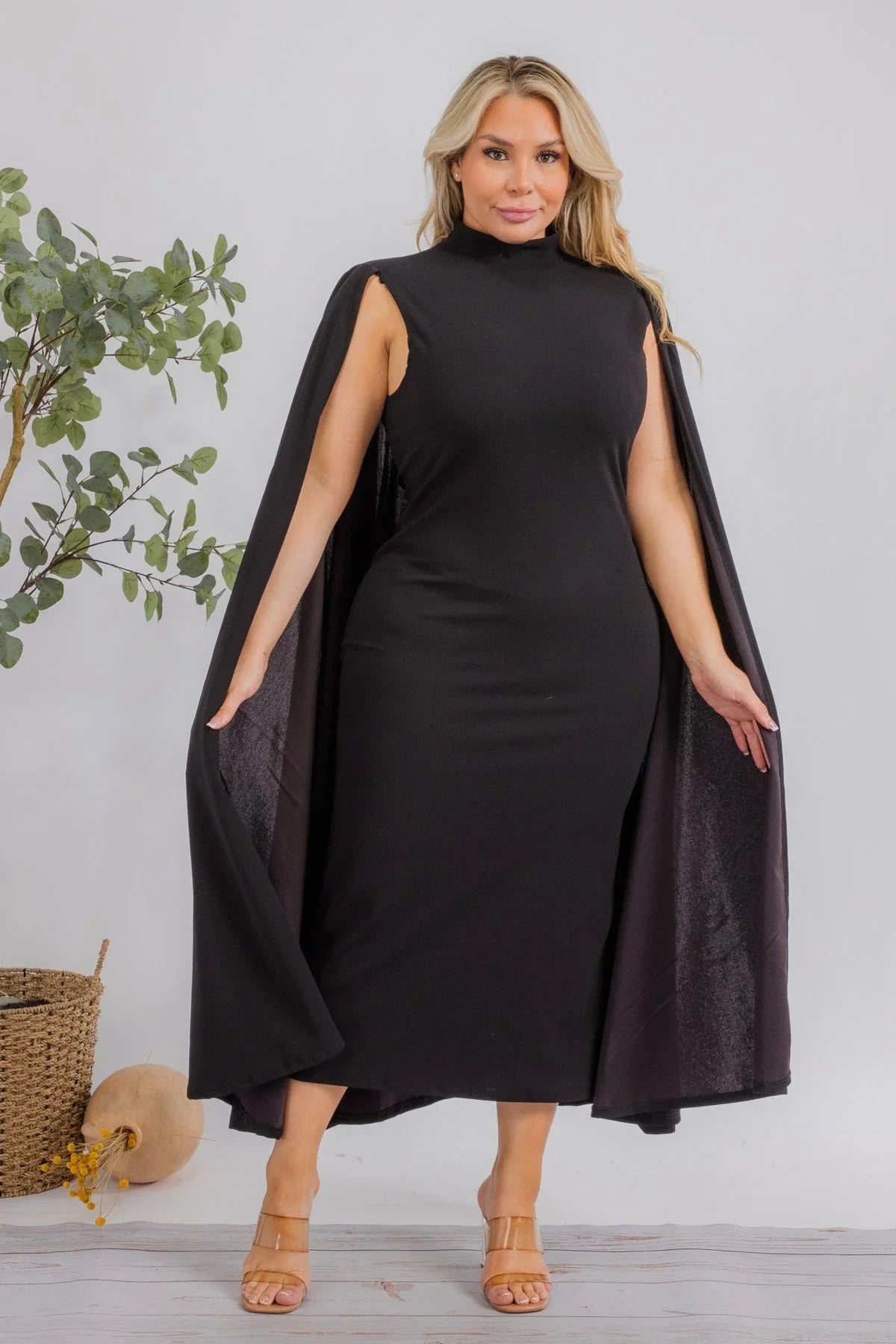 The Stella Cape Plus Size Midi Dress