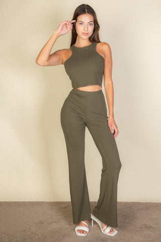 Esther Ribbed Cropped And Bootcut Two Piece Sets