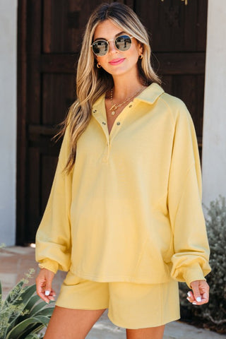 Sarah Solid Buttoned Collar Pullover Two Piece Sets