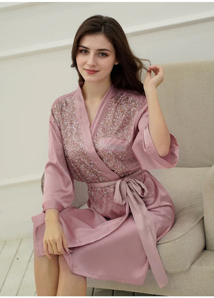 Luxurious Rhinestone Satin Custom Bridal and Bridesmaid Robe – Sparkling Elegance