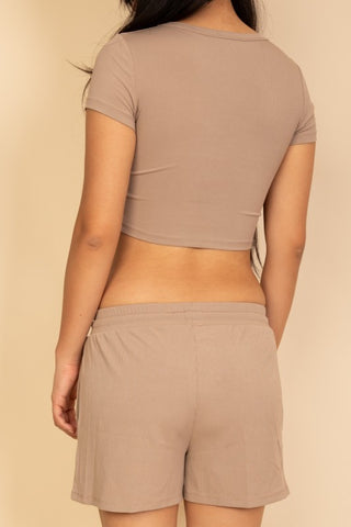 Ana Ribbed Knit Drawstring Lounge Two Piece Sets