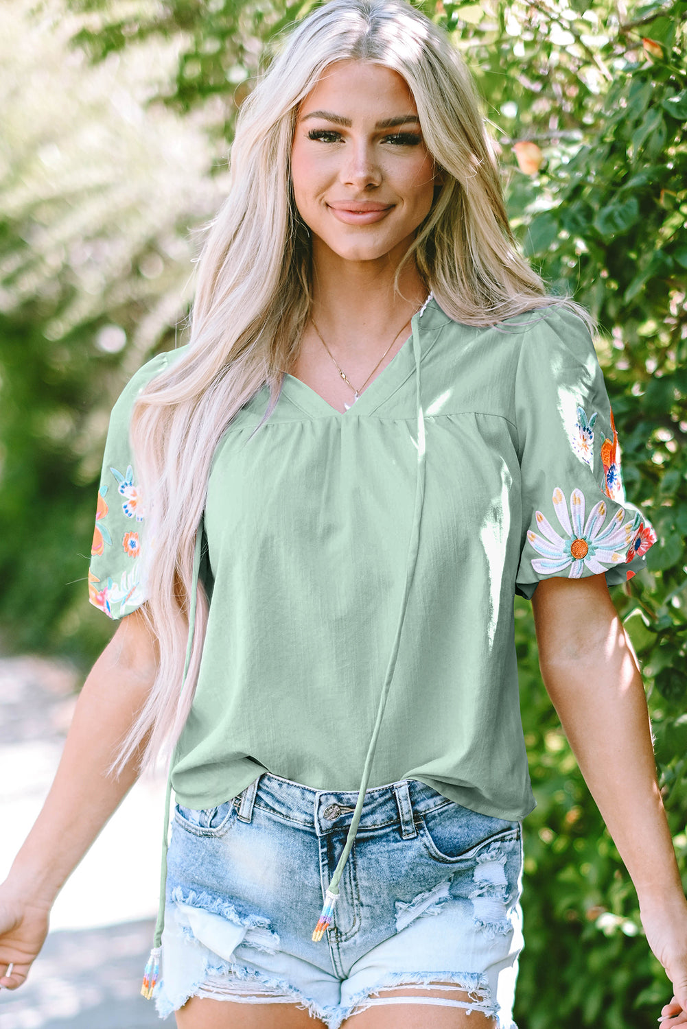 Floral Embroidered Puff Sleeve