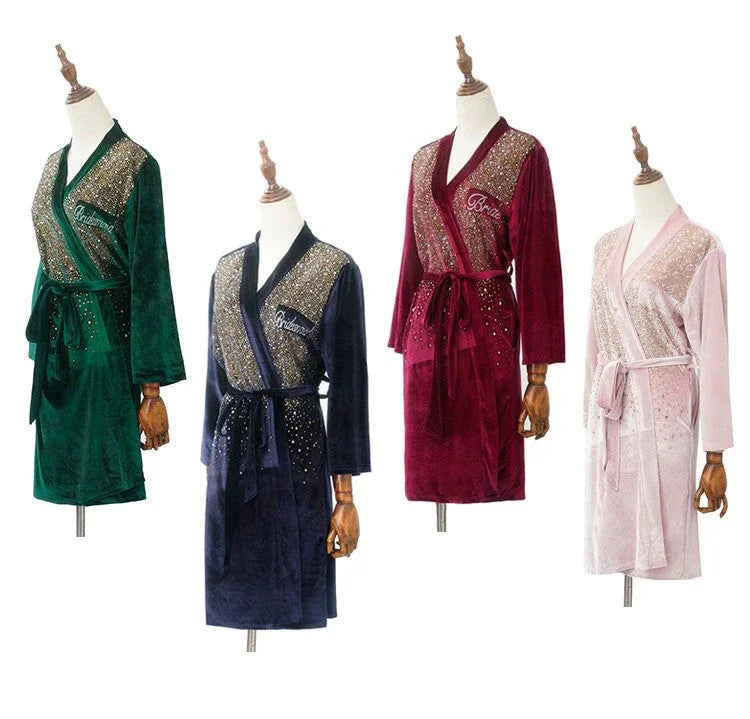 Luxurious Rhinestone Satin Custom Bridal and Bridesmaid Robe – Sparkling Elegance