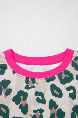 Erika Leopard Print Short Sleeve Two Piece Sets