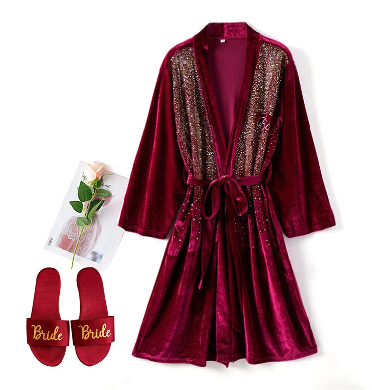 Luxurious Rhinestone Satin Custom Bridal and Bridesmaid Robe – Sparkling Elegance