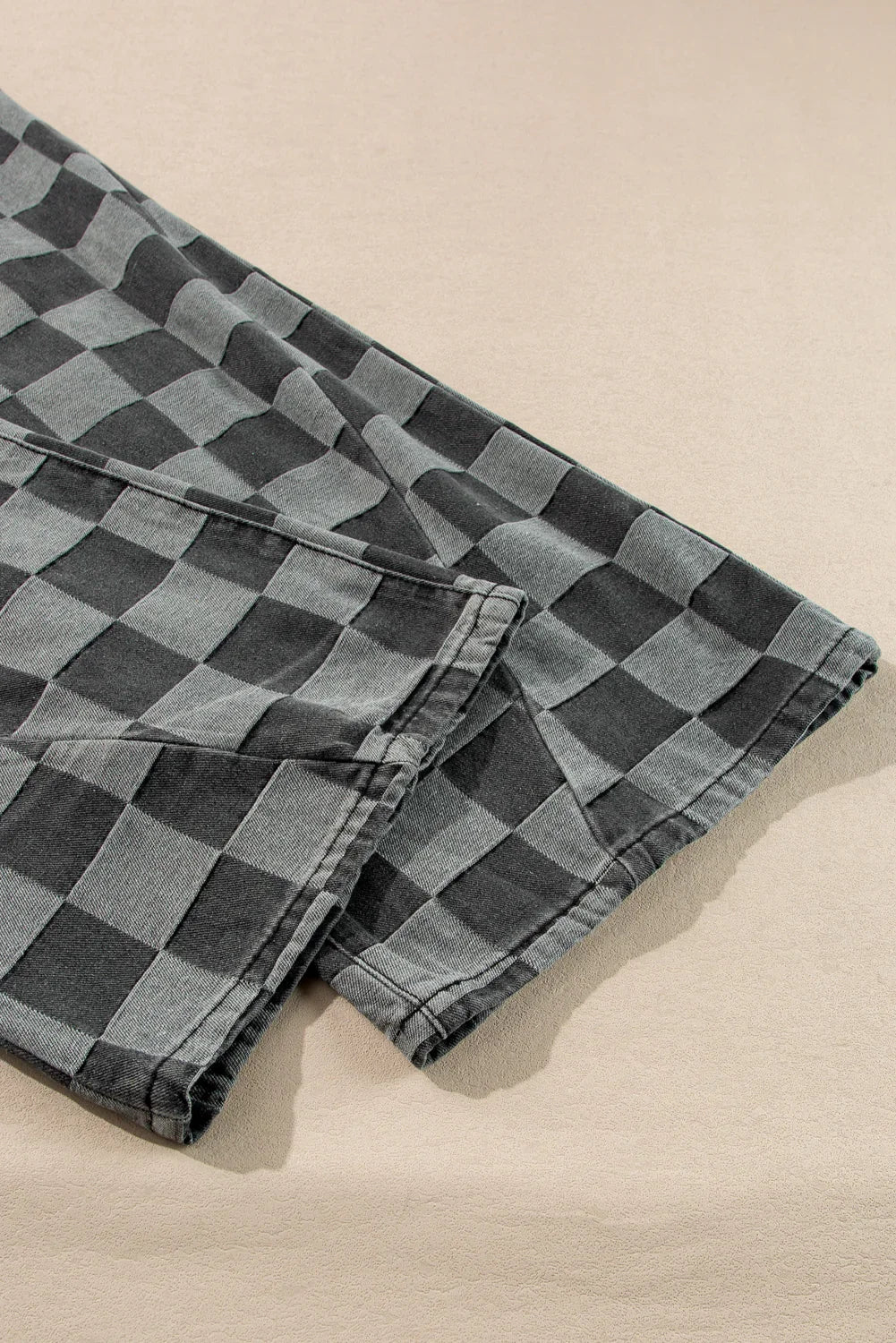 Mia Dark Grey Checkered Denim Wide Leg Jeans