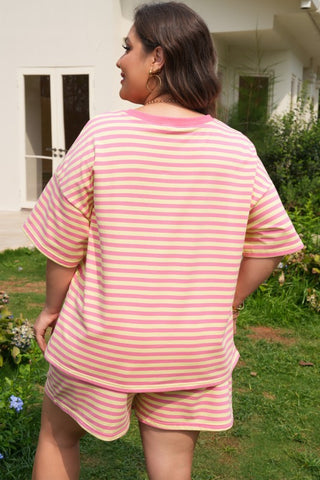 Estela Plus Size Stripe Boxy Two Piece Sets