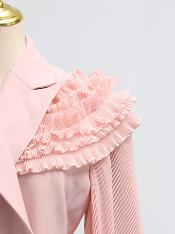 Karina Frill Lapel Collar Pleated Two Piece Sets