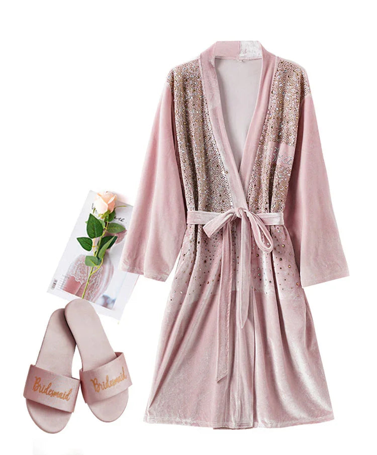Luxurious Rhinestone Satin Custom Bridal and Bridesmaid Robe – Sparkling Elegance
