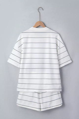 Sandra Stripe Half Sleeve Drawstring Two Piece Sets
