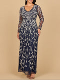 El Cachon Long Sleeve Contrast Beaded Gown