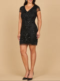 Mendoza Cap Sleeve Beaded Sparkling Cocktail Dress