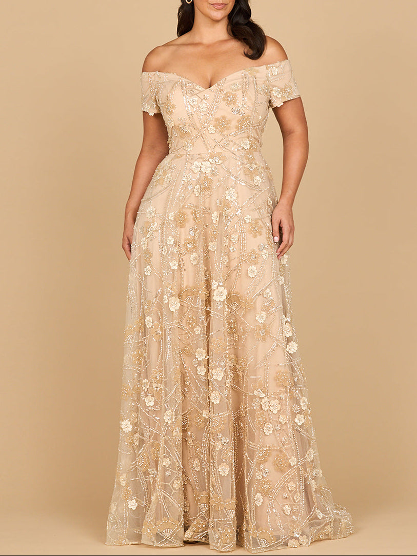 Bayon Off Shoulder A-Line Floral Gown