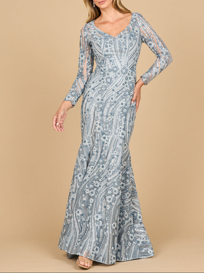 Los Farayones Mermaid Long Sleeve Gown Dress