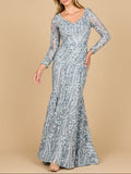 Los Farayones Mermaid Long Sleeve Gown Dress