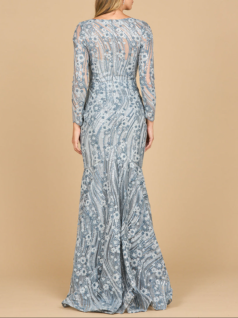 Los Farayones Mermaid Long Sleeve Gown Dress