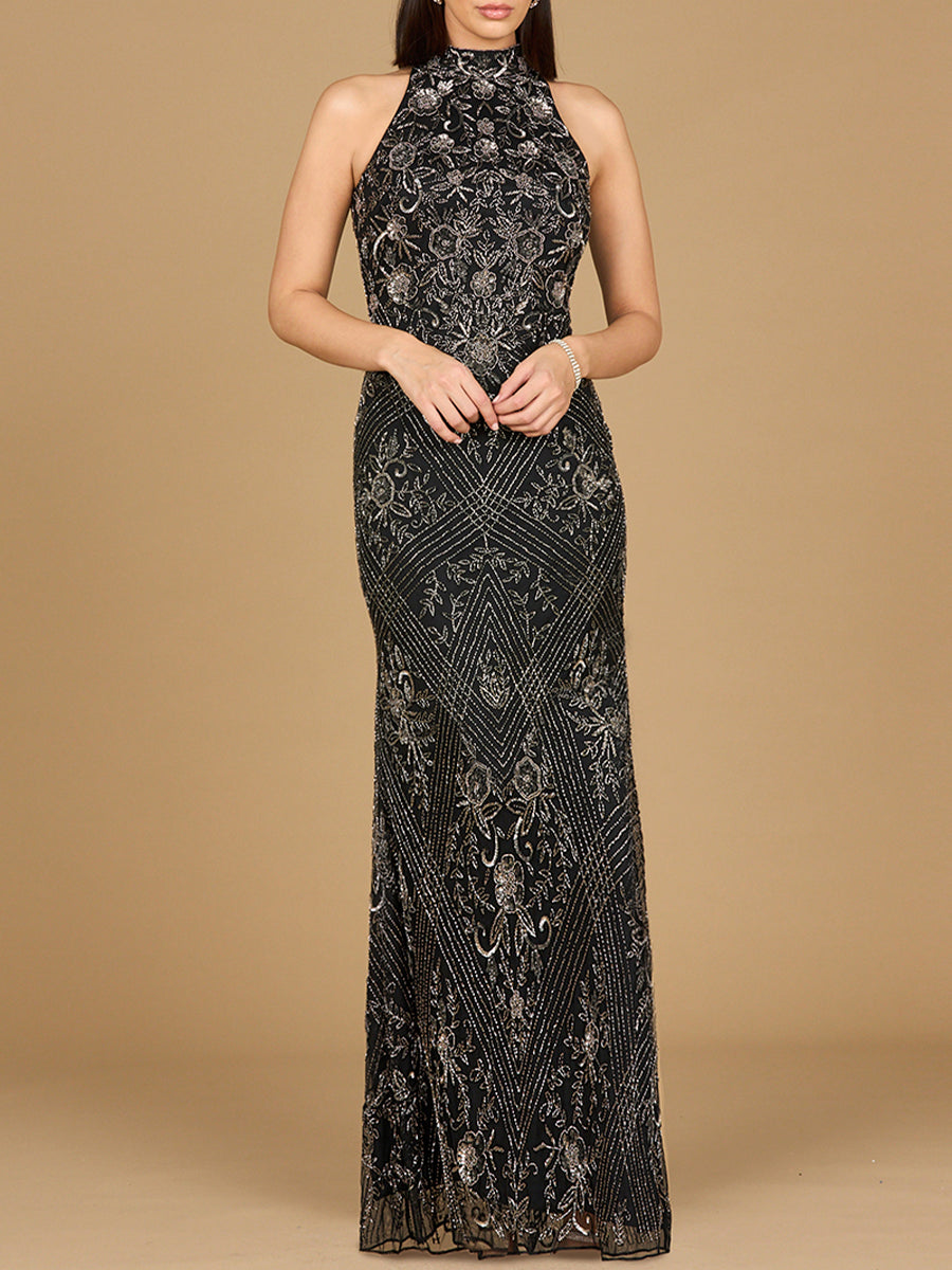 La Vaina Halter Neck Beaded Dress