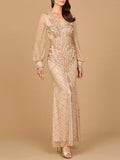 One in a Million V Neck Beaded Long Sleeve Maxi Dress