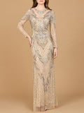 Altus Magnate Long Sleeve Beaded Gown Dress