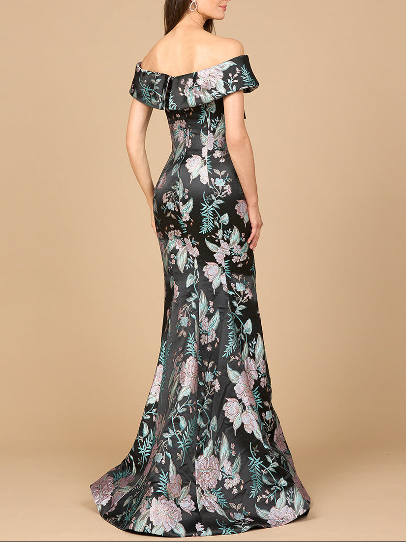 Elegant Fitted Mermaid Brocade Gown Dress